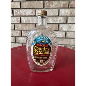 Log Cabin Country Kitchen vintage 70s glass pancake syrup bottle